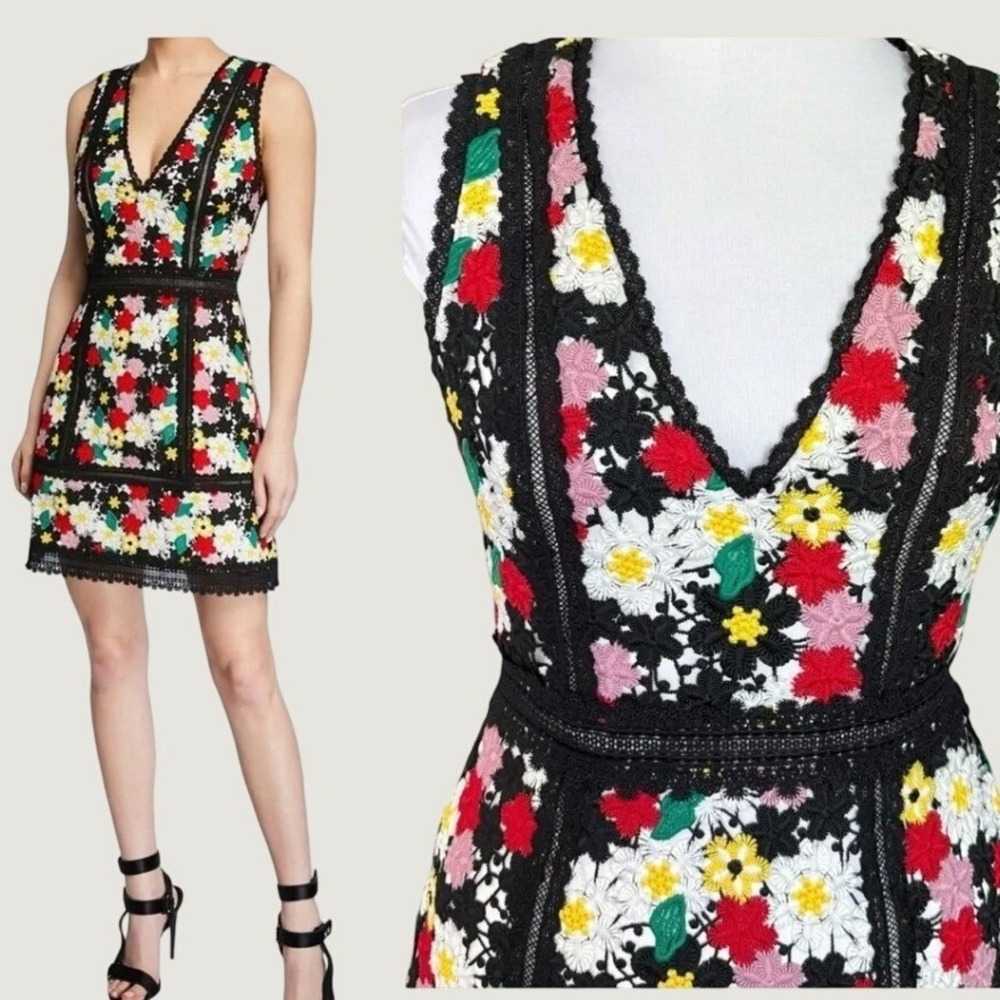 Alice + Olivia Zula Party Mini Dress Size 2 XS Floral Lace Embroidered Cocktail